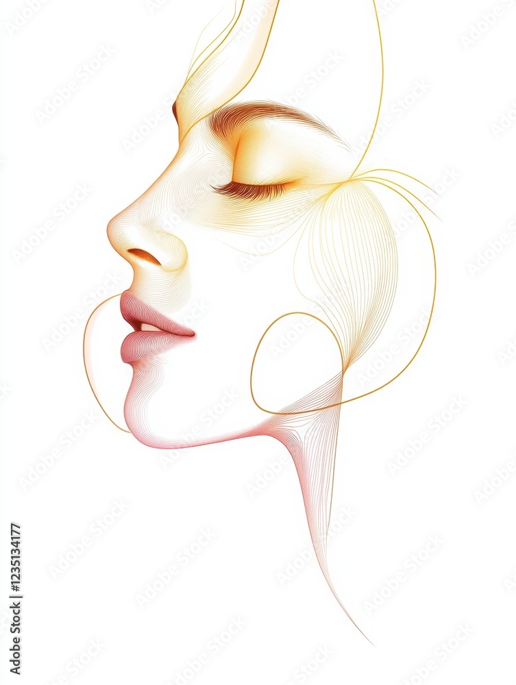 Poster silhouette of a womans face featuring golden ratio lines and delicate curves highlighting beauty and