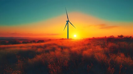Obraz premium A wind turbine is standing in a field of tall grass