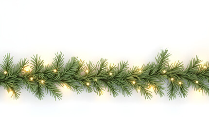 Luminous Christmas Garland: Warm White LED Lights Twinkling on Lush Green Pine Branches Festive Holiday Decoration