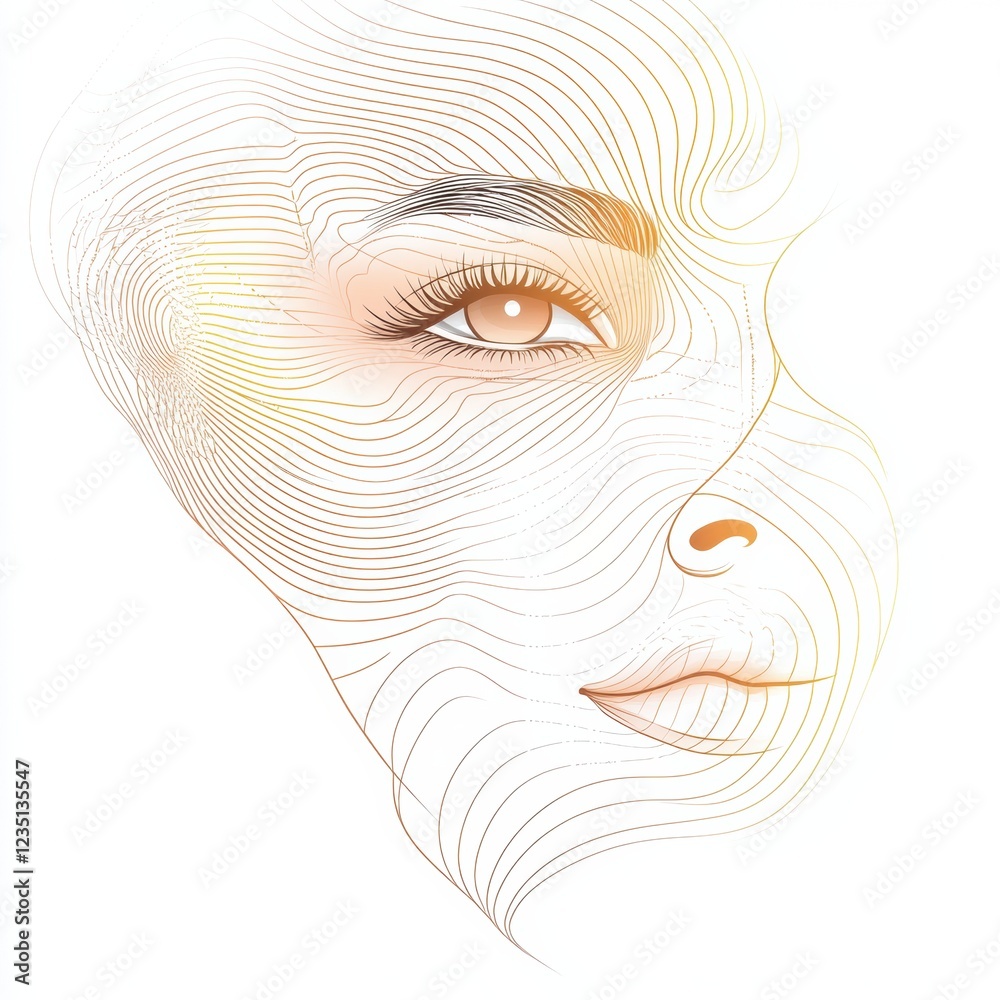 Poster Silhouette of a womans face featuring golden ratio lines emphasizing beauty and symmetry in a minimalist design. Generative AI