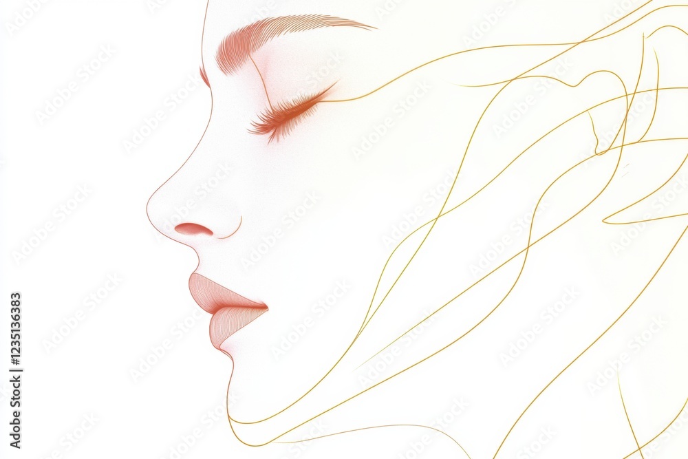 Poster exploring the beauty of the golden ratio in the silhouette of a womans face with delicate lines and 