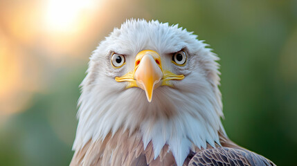 Obraz premium Majestic bald eagle portrait, sunset background, wildlife