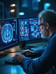 Scientist Doctor Working at Monitors