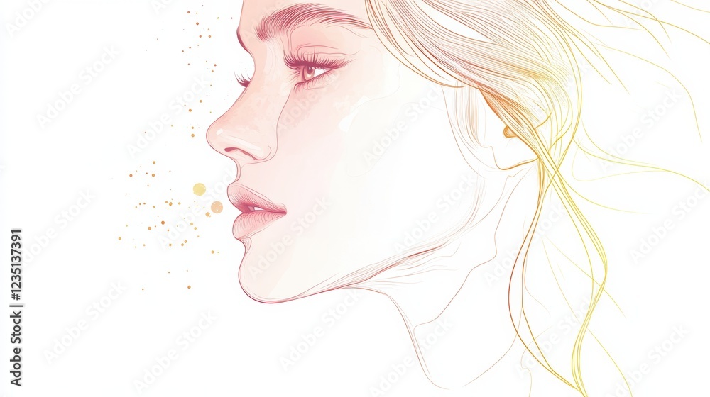 Poster silhouette of a womans face highlighted with golden ratio lines to explore beauty and proportion in 