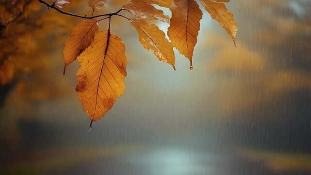 yellow leaves in the rain