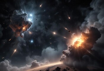 Cosmic dust clouds floating in the dark space, dust, purple, abstract