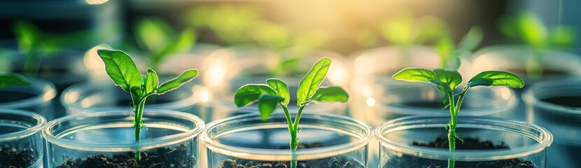 Young Plants Growing in Lab Setting,  Scientific Research, Green Shoots,  Agriculture Innovation