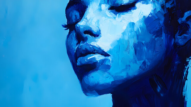 Blue portrait: a woman's face in abstract expressionism. Abstract Expressionism. Illustration
