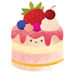 Cute sweet food dessert, kawaii style with smiling face and pink cheeks for sweet design, cute cake vector illustration with plain background 