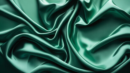 Obraz premium Luxury Green Satin Fabric Background with Soft Folds.