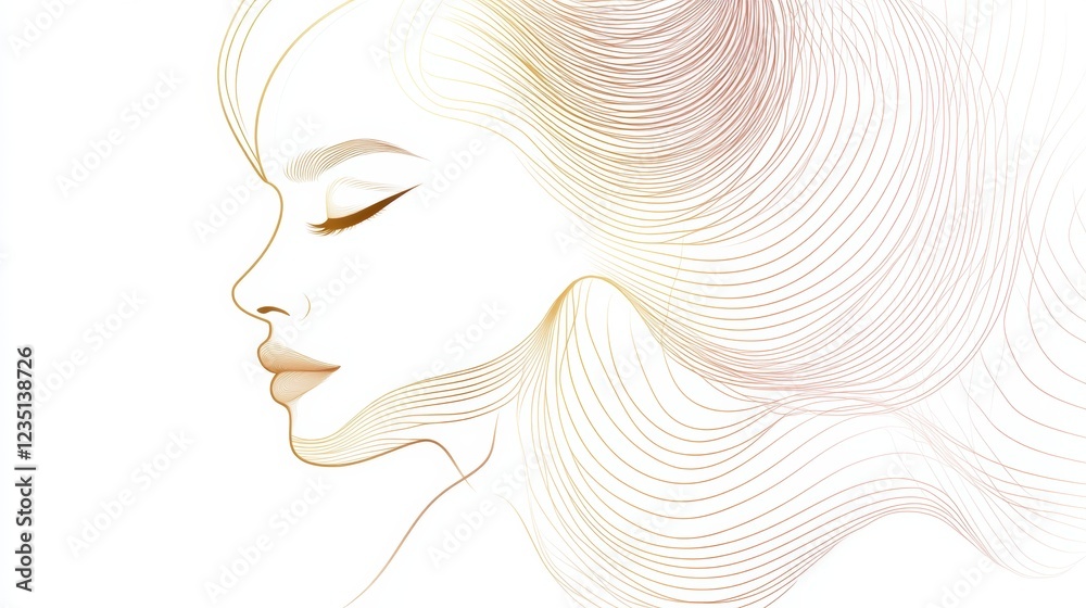 Poster Silhouette of a womans face featuring golden ratio lines representing beauty and art in a minimalist design. Generative AI
