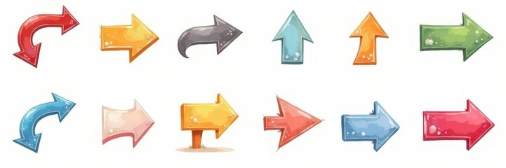 Set of hand-drawn arrow icons, various styles, vector format , thick, down