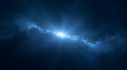 Fototapeta premium Celestial Light Beams Through Dark Nebula Clouds: Stunning Space Art Background Image