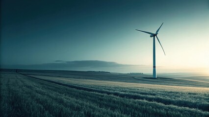 Solitary wind turbine against rolling hills nature landscape minimalist composition