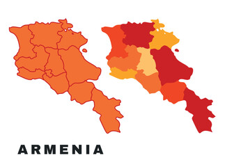 Armenia map yellow regions political map outline vector