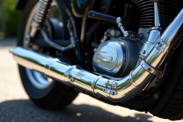 Obraz premium Vintage chrome motorcycle exhaust pipes, intricate details , texture, background