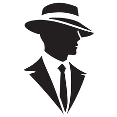 Classic Man in Suit and Hat Silhouette Vector Art