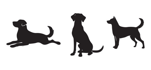 Various Dog Breeds Silhouettes Vector Illustration Set