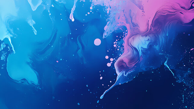 Abstract blue background with splashes of iridescent paint, modern, artistic, abstract expressionism. Abstract Expressionism. Illustration