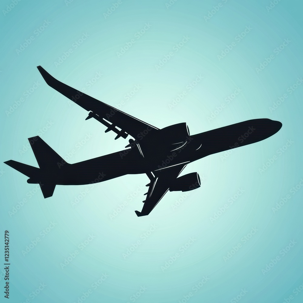 Poster silhouette of an airplane flying against a minimalist backdrop with clean lines at twilight. generat