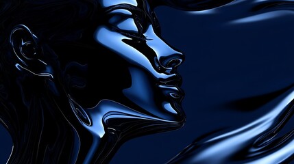 Abstract Dark Blue Sculpted Female Face