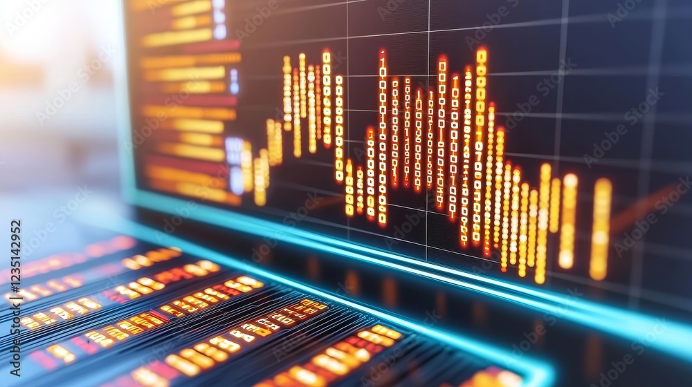 Poster block chain concept imagining big data with binary code set against a futuristic information technol