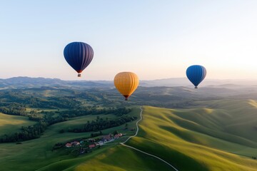 Fototapeta premium Heißluftballonfahrt über eine malerische Landschaft