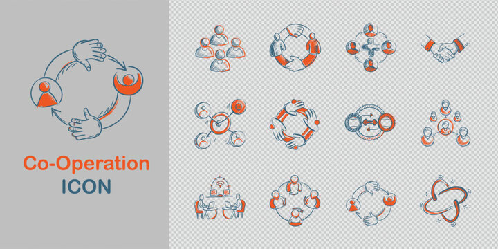 co-operation icons focusing on teamwork, partnerships, and mutual support. Ideal for any project involving collaboration and joint efforts