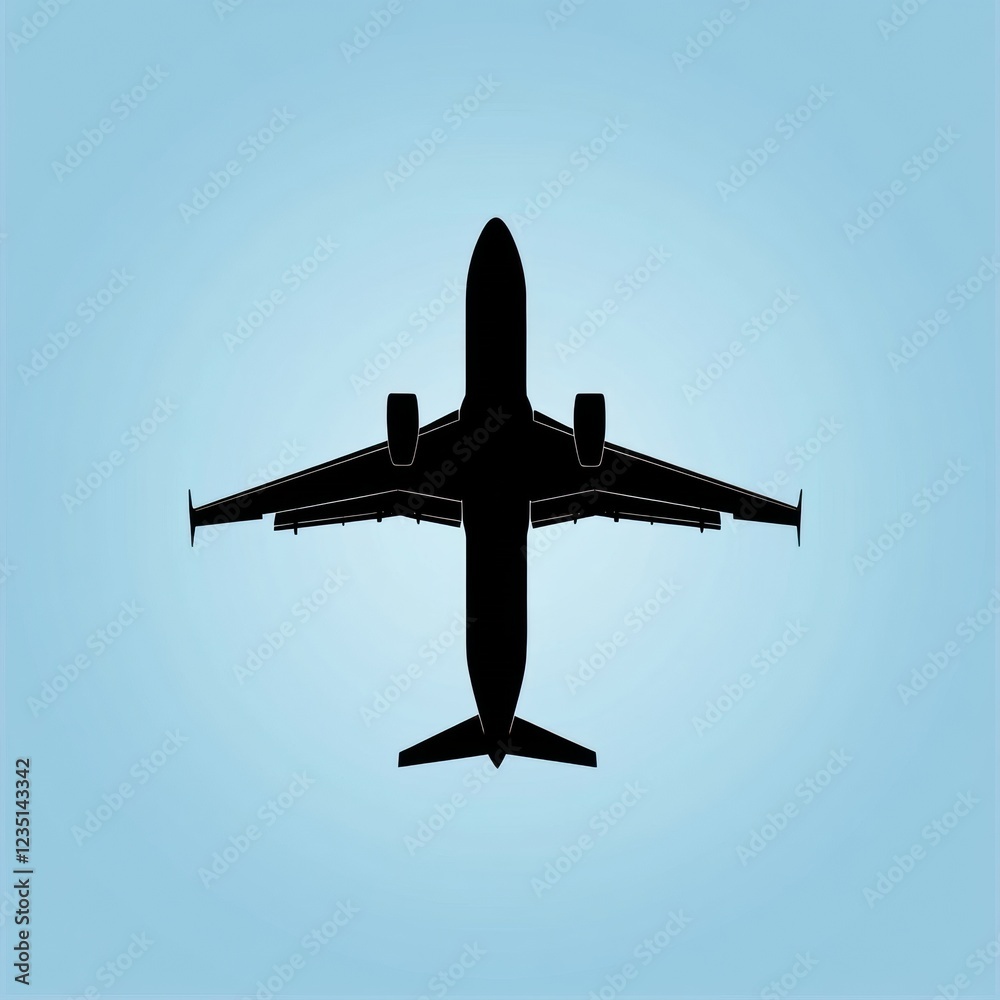 Aufkleber silhouette of an airplane soaring against a soft blue background during daylight hours. generative a