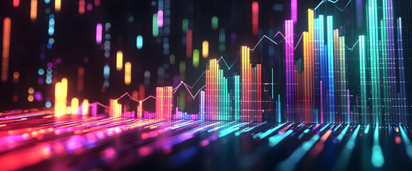 Bar graph with sharp upward growth and vibrant patterns