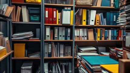 Fototapeta premium A library with books and folders.