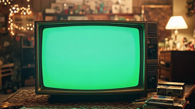 Retro TV Green Screen 80s Home Interior Vintage Room Nostalgia