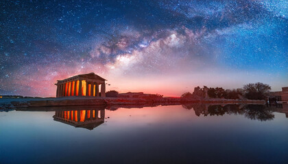 Fototapeta premium vibrant galaxy reflection on blue and red history