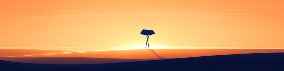 Naklejka premium Lonely acacia tree silhouette at sunset in african desert