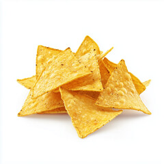 Naklejka premium A crisp and golden stack of Mexican tortilla chips placed on a clean white background, showcasing their crunchy texture and authentic flavor. These classic corn chips are perfect for snacking