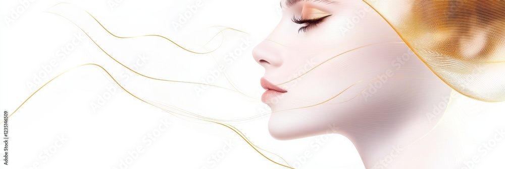 Poster silhouette of a womans face with golden ratio lines illustrating beauty and harmony in artistic desi