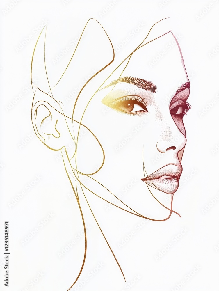Poster silhouette of a womans face featuring golden ratio lines capturing beauty and harmony in design. gen