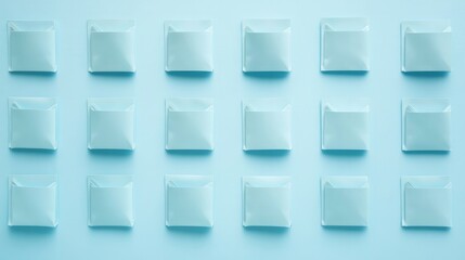 A flat lay of punched pockets neatly arranged on a light blue background