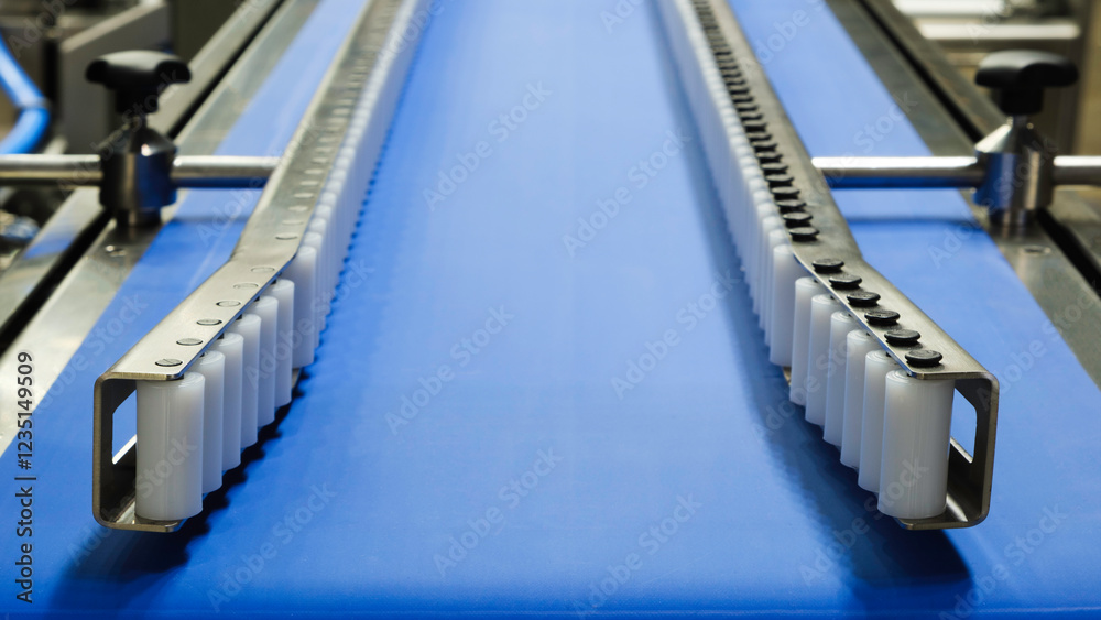 Poster fragment of the conveyor of sticking labeling machine. abstract industrial background.
