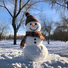 Obraz premium Snowman in the park on a sunny winter day, Moscow, Russia