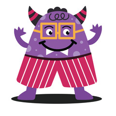 Cute Monster. Cartoon kawaii funny character. Suitable for flat design graphic illustration, clip art, stickers, posters, stickers, cards, etc