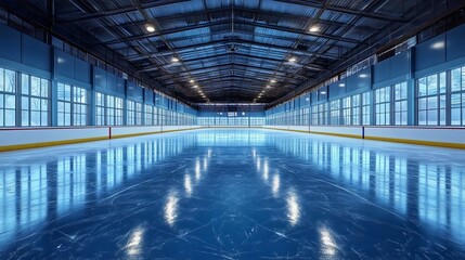 Fototapeta premium A large ice rink with a blue roof and a white roof