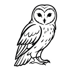 Cute line art black Owl Bird silhouette vector illustration.