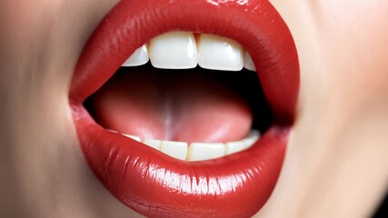 Glossy close-up woman lips emphasizing glamour makeup on dark skin, revealing radiant beauty and cosmetic elegance fashion video 4k