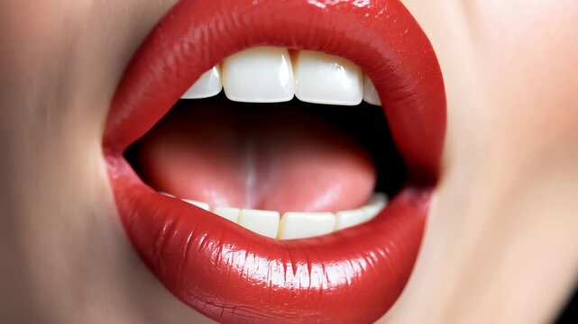 Glossy close-up woman lips emphasizing glamour makeup on dark skin, revealing radiant beauty and cosmetic elegance fashion video 4k