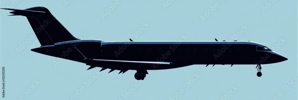 Poster Silhouette of an airplane with clean lines soaring through the blue sky during a bright afternoon. Generative AI