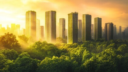 Urban Oasis: A Sustainable Cityscape at Sunset