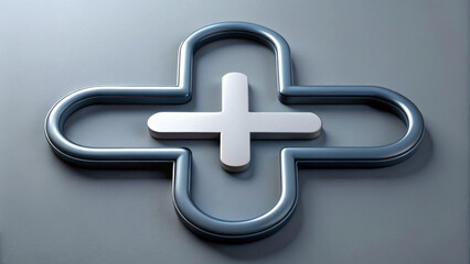 Obraz premium A polished metallic-like symbol featuring a cross shape is centered against a smooth background. The design combines sleek lines with a modern aesthetic, creating a sense of depth and dimension.AI