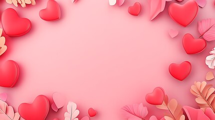 Pink Background With Red Hearts And Floral Designs