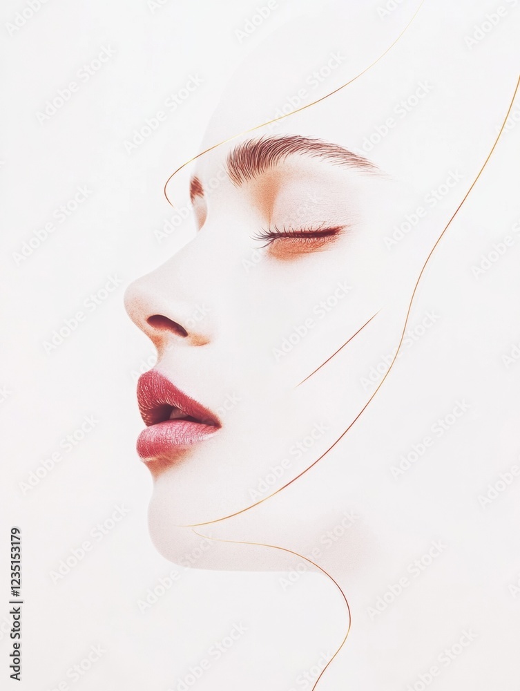 Poster silhouette of a womans face featuring golden ratio lines highlighting beauty and symmetry in art des